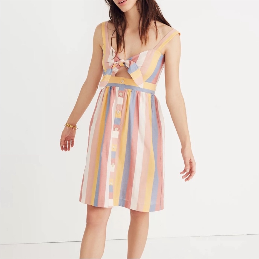 Madewell tie front cutout 100% cotton‎ dress sherbet striped